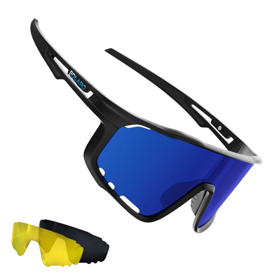Solaro Shades Eclipse baseball sunglasses in Midnight Blue Blaze – sports eyewear for athletes.