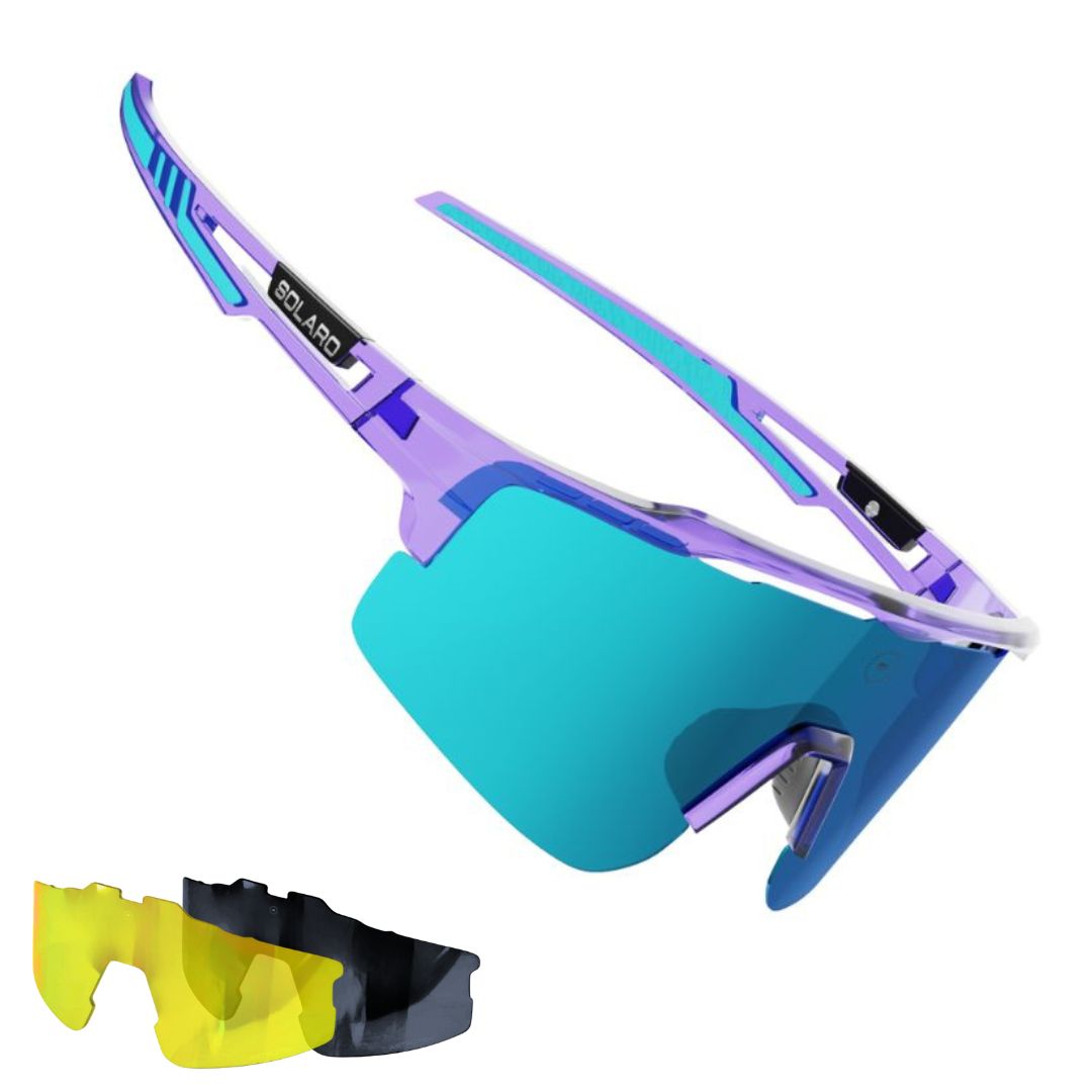 Solaro Shades Cosmos baseball sunglasses in Purple Splash – sports eyewear for athletes.