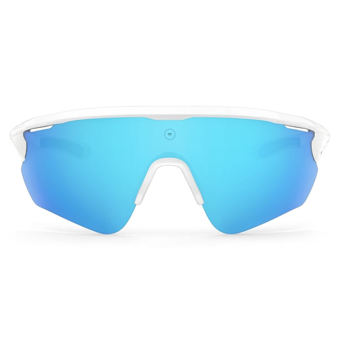 Solaro Shades Nova Sunglasses for baseball and softball. White frame and blue lens. Best sunglasses for baseball.