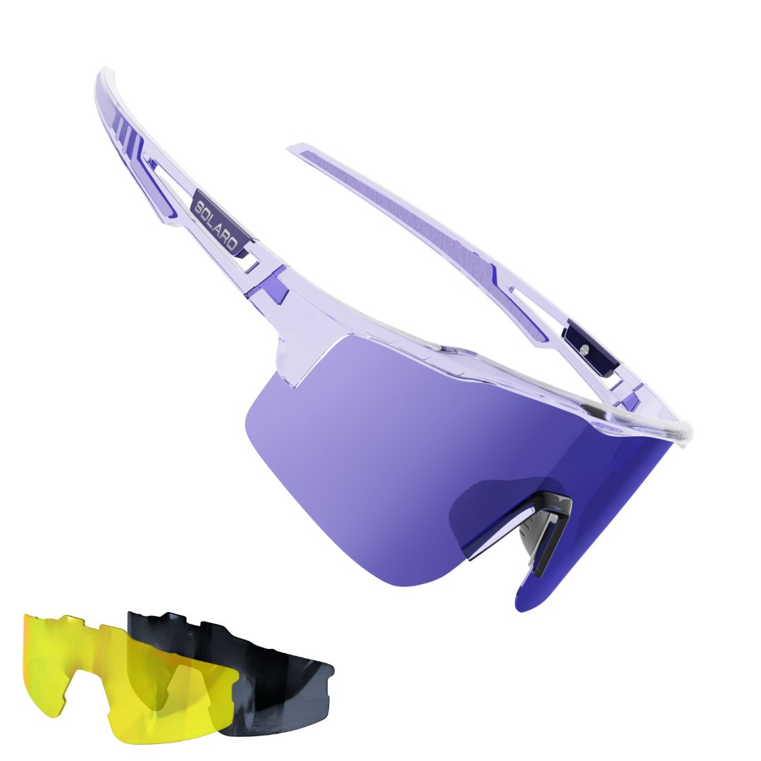 Solaro Shades Purple Crush baseball sunglasses sunglasses, softball sunglasses, pickleball sunglasses and running sunglasses for athletes who want the best sunglasses for their sport. Worn by LSU baseball and more.