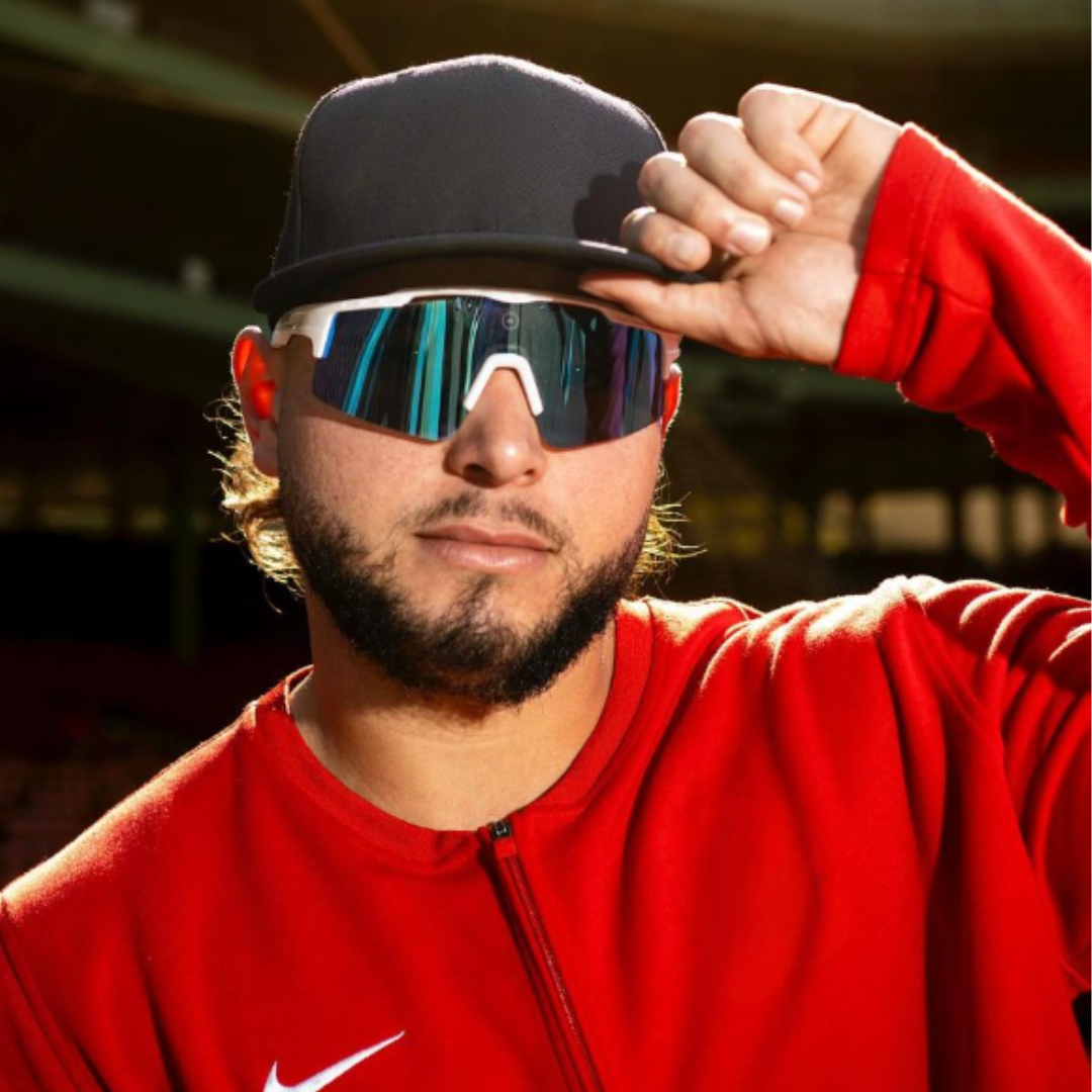 athlete with performance sunglasses for baseball, solaro shades, boston red sox, wilyer abreu