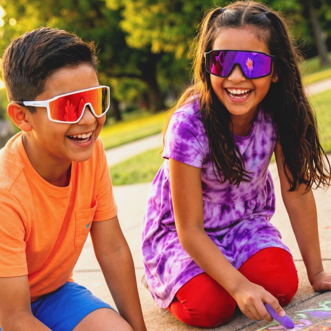 Kid wearing kids sunglasses from Solaro Shades youth sunglasses.