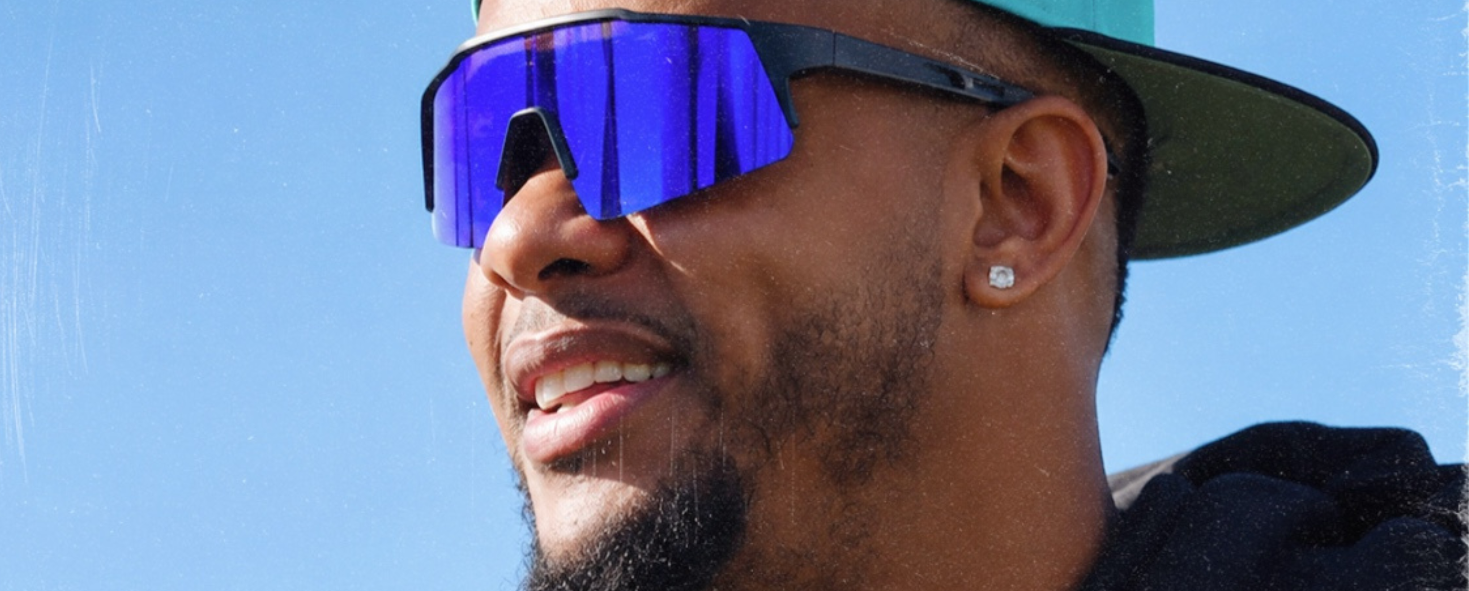 Professional baseball player Ketel Marte who plays for the Arizona Diamondbacks is wearing Midnight Blue Blaze baseball sports sunglasses by Solaro Shades.