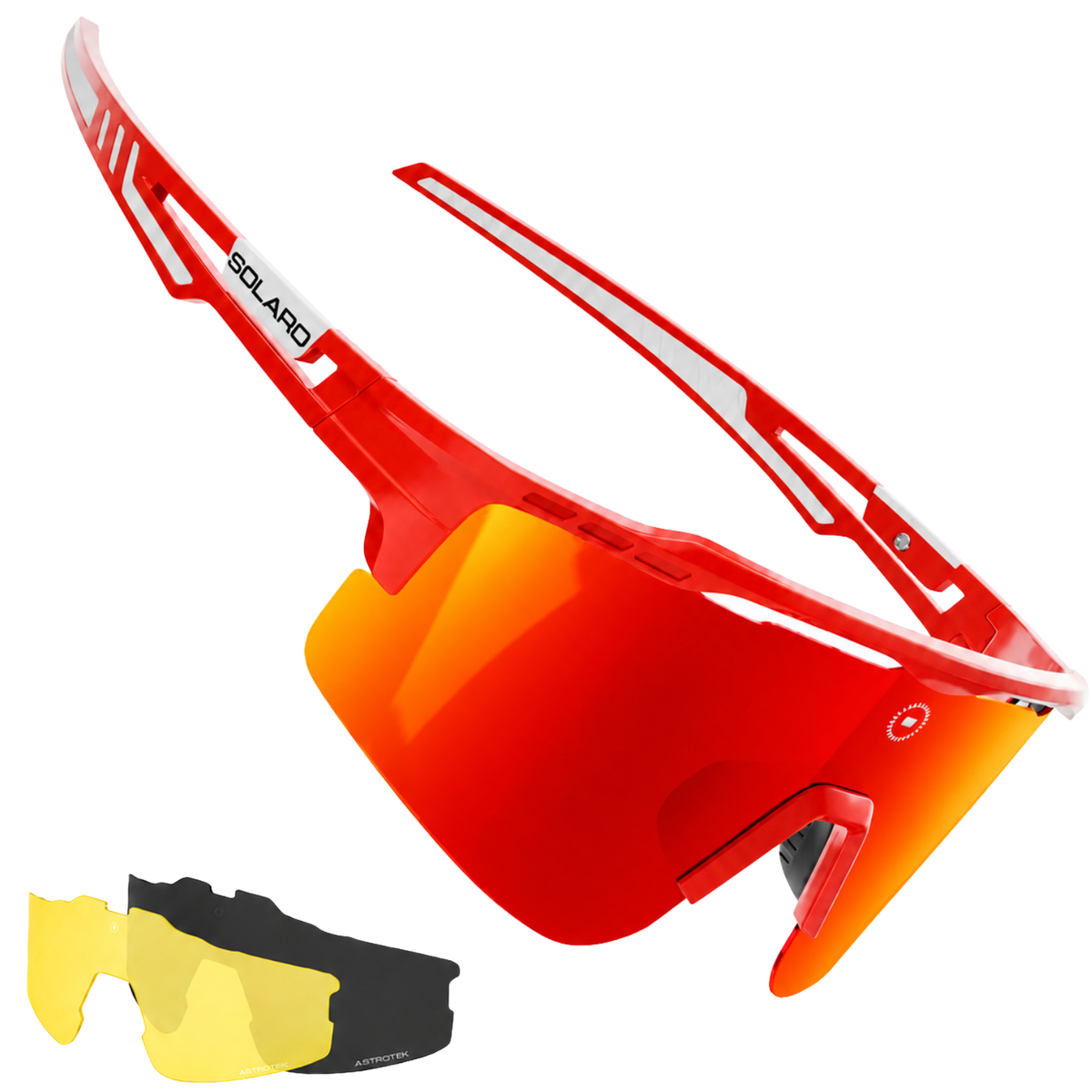 Red sports sunglasses by Solaro Shades, the top choice for baseball sunglasses, sports sunglasses, running sunglasses , and golf sunglasses.