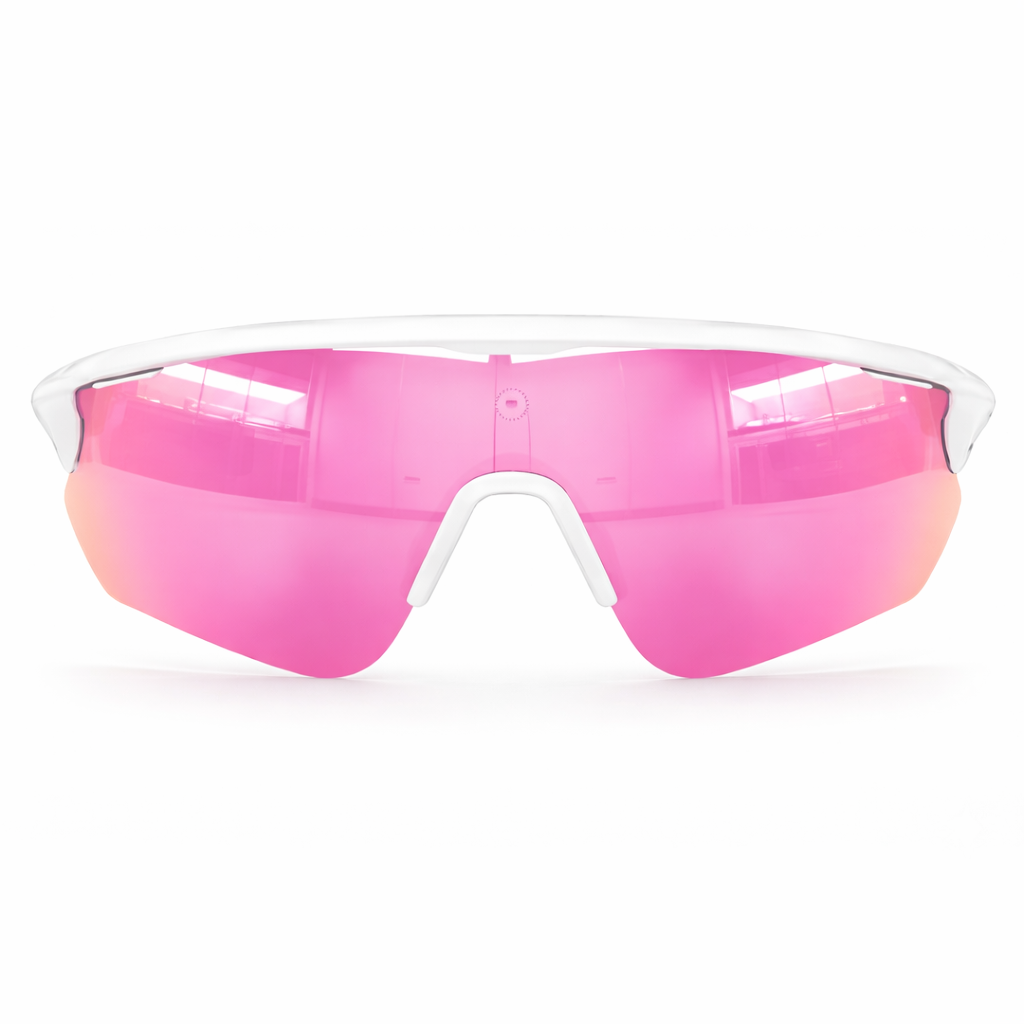 Softball Sunglasses with pink lenses and interchangeable colored lenses on a white background