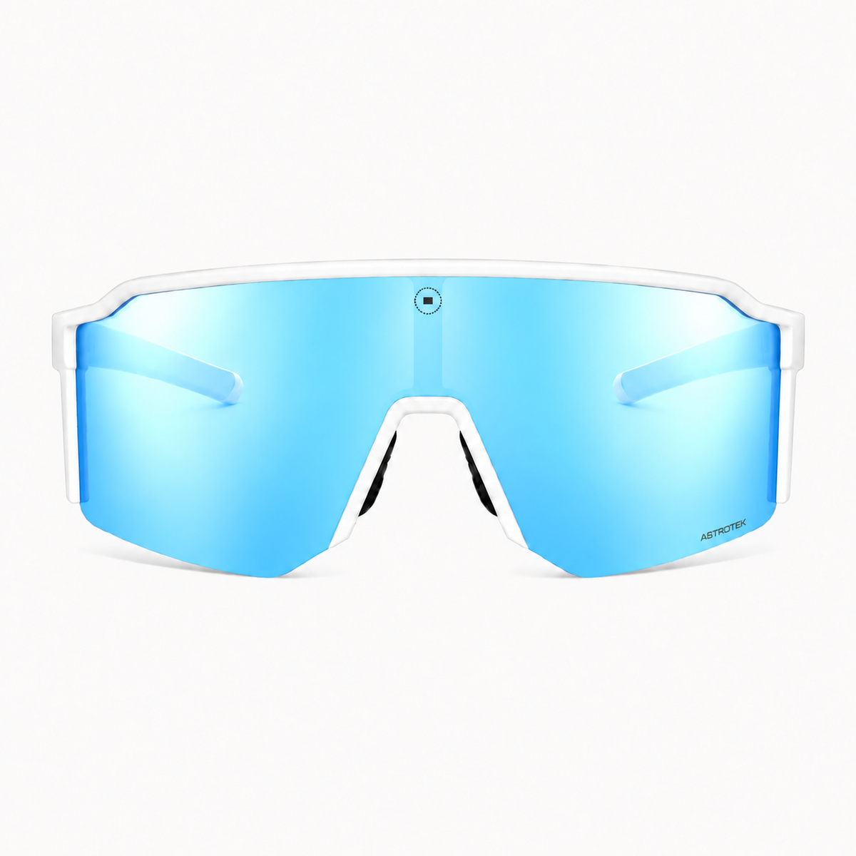 Solaro Frozen Peak Jr. youth performance sunglasses with white frame and blue mirrored lens, front view