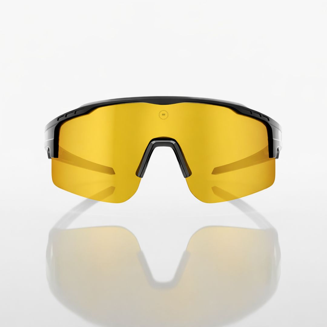 Solaro Shades Cosmos baseball sunglasses in Black Gold – sports eyewear for athletes.