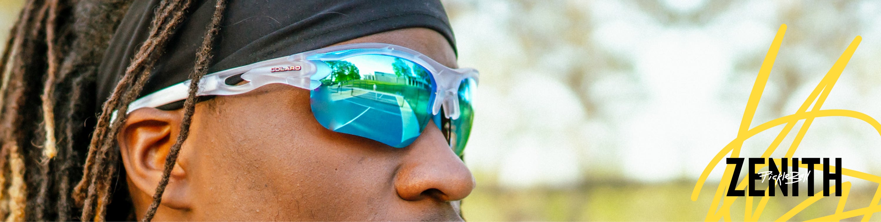 A pickleball player wearing Solaro Shades pickleball glasses, the best glasses for pickleball. Top Pickleball sunglasses.