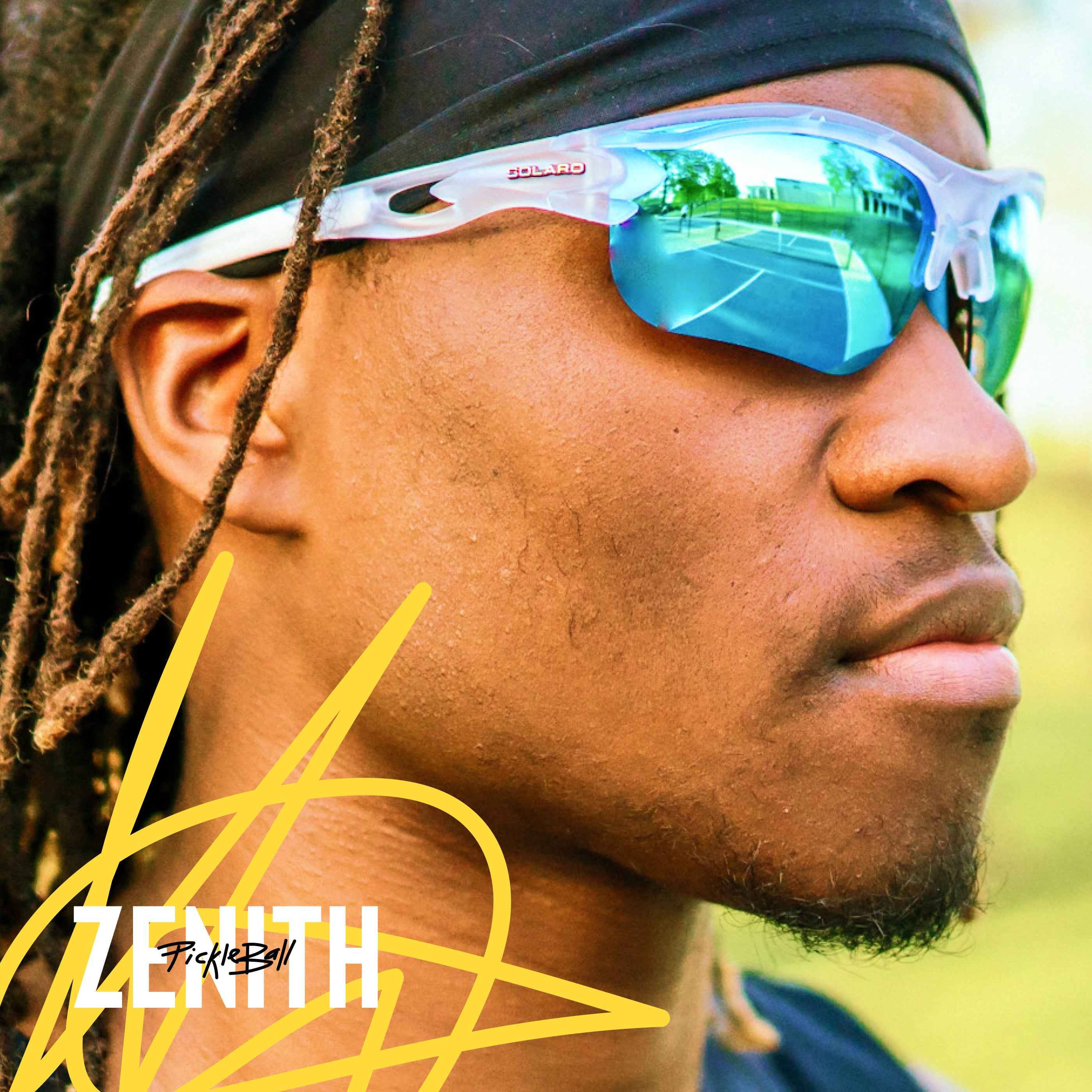 A pickleball player wearing Solaro Shades pickleball glasses, the best glasses for pickleball. Top Pickleball sunglasses.