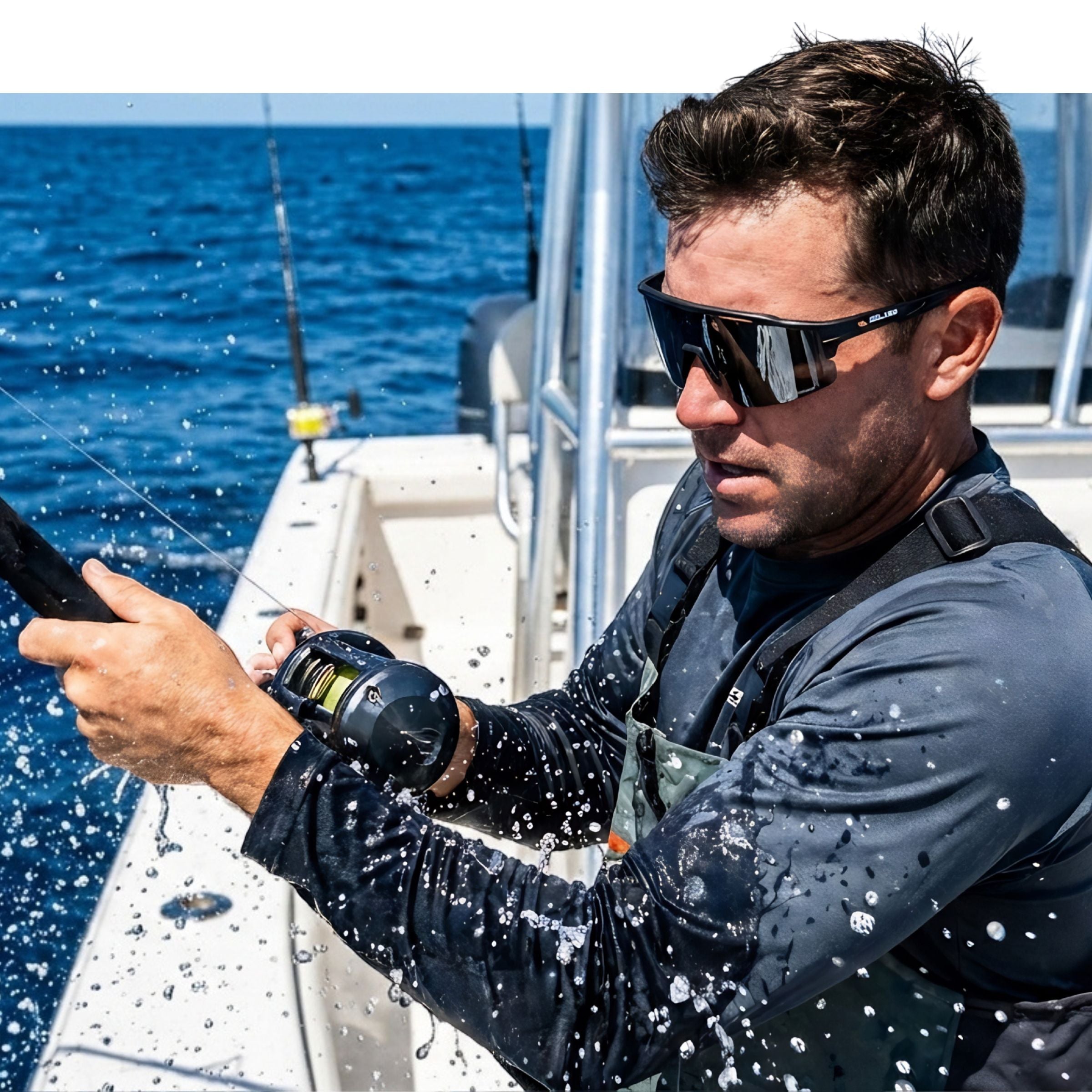 Man wearing Solaro Shades fishing sunglasses while fishing.