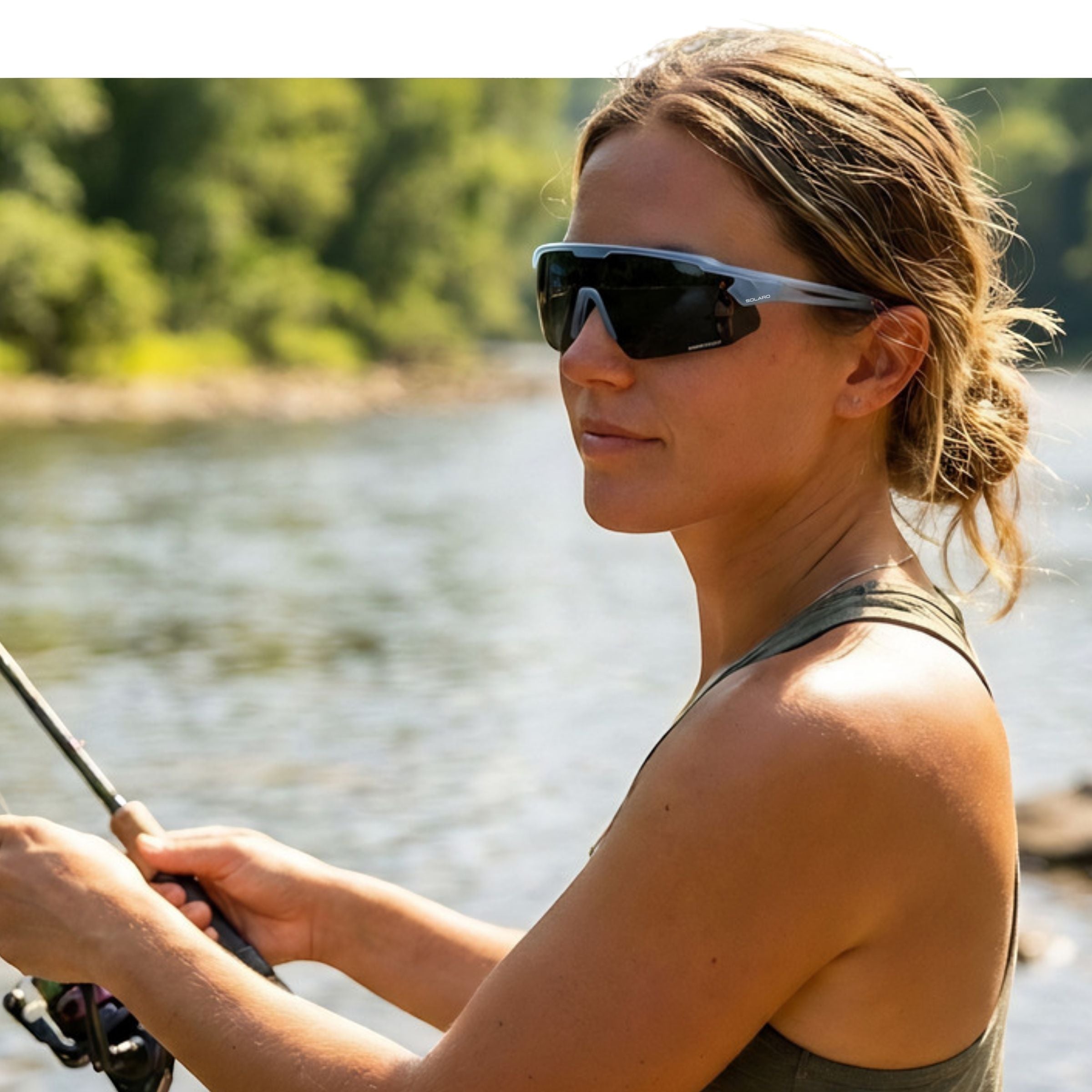 woman fishing in solaro shades fishing sunglasses