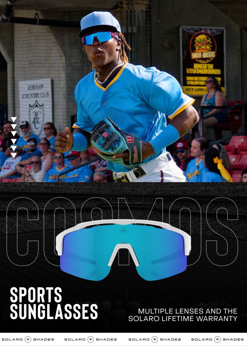 Jesus Made, the Milwaukee Brewers' #1 top prospect, wearing solaro shades cosmos baseball sunglasses during a baseball game.