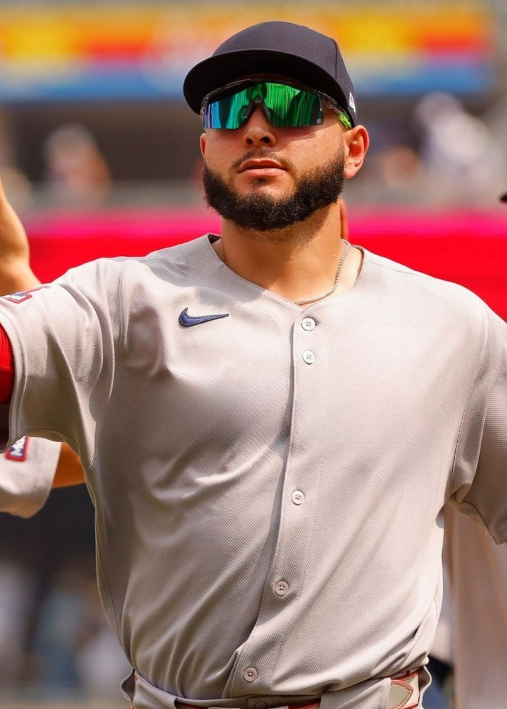 Baseball sunglasses from Solaro Shades worn by Wilyer Abreu of the Boston Red Sox.
