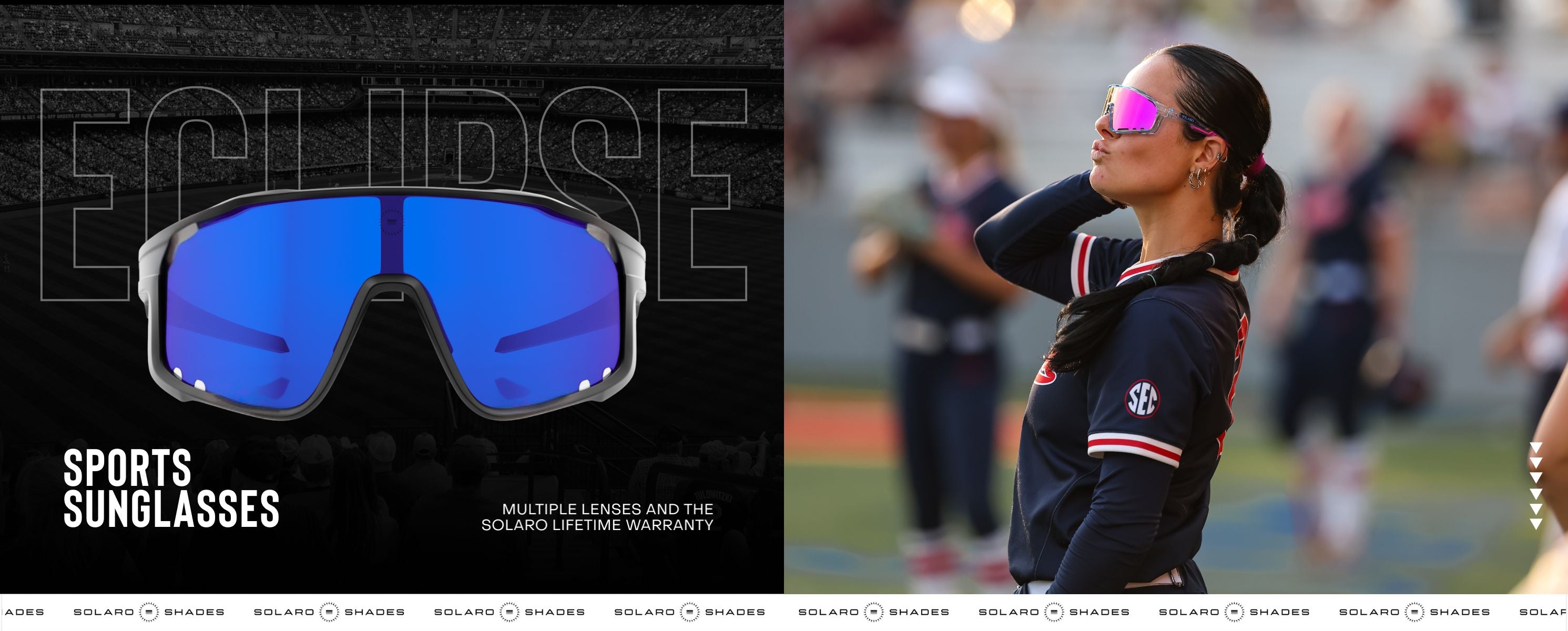 Softball athlete wearing Solaro Shades softball sunglasses for Ole Miss Softball.