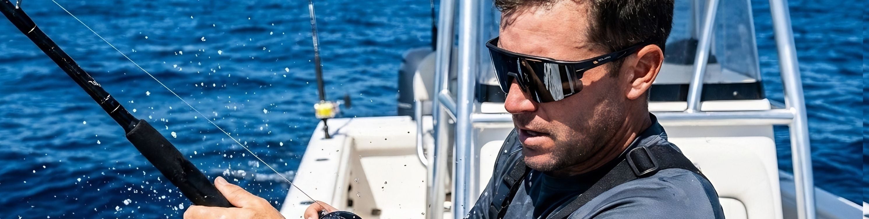 Man wearing Solaro Shades fishing sunglasses while fishing.
