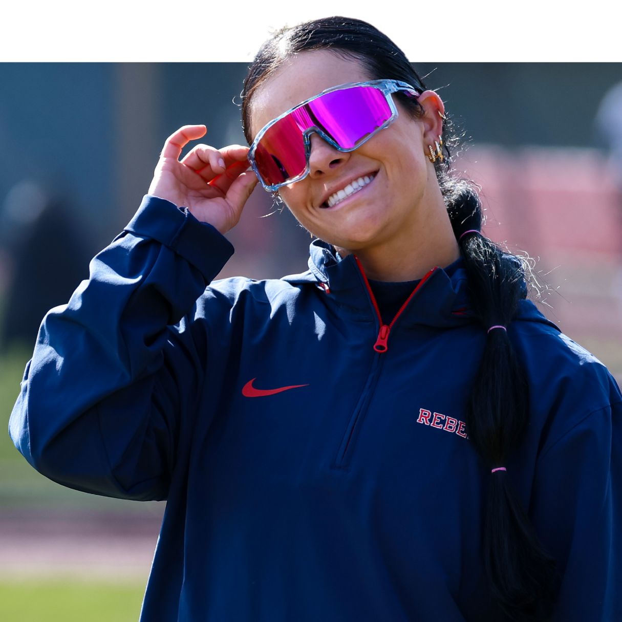 Taylor Strain of Ole Miss softball wearing Solaro Shades softball sunglasses.