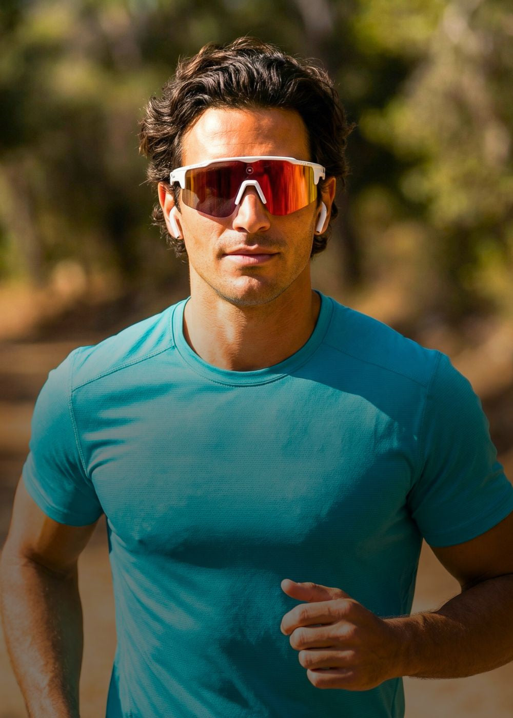 A runner wearing Solaro Shades running sunglasses for his sports sunglasses needs.