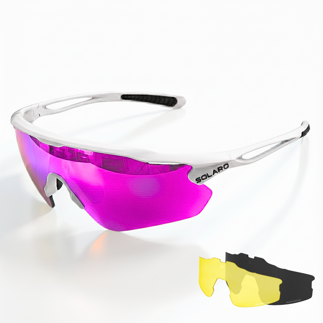 Solaro Shades baseball sunglasses. Pink and blue sports sunglasses for softball, running, and more.