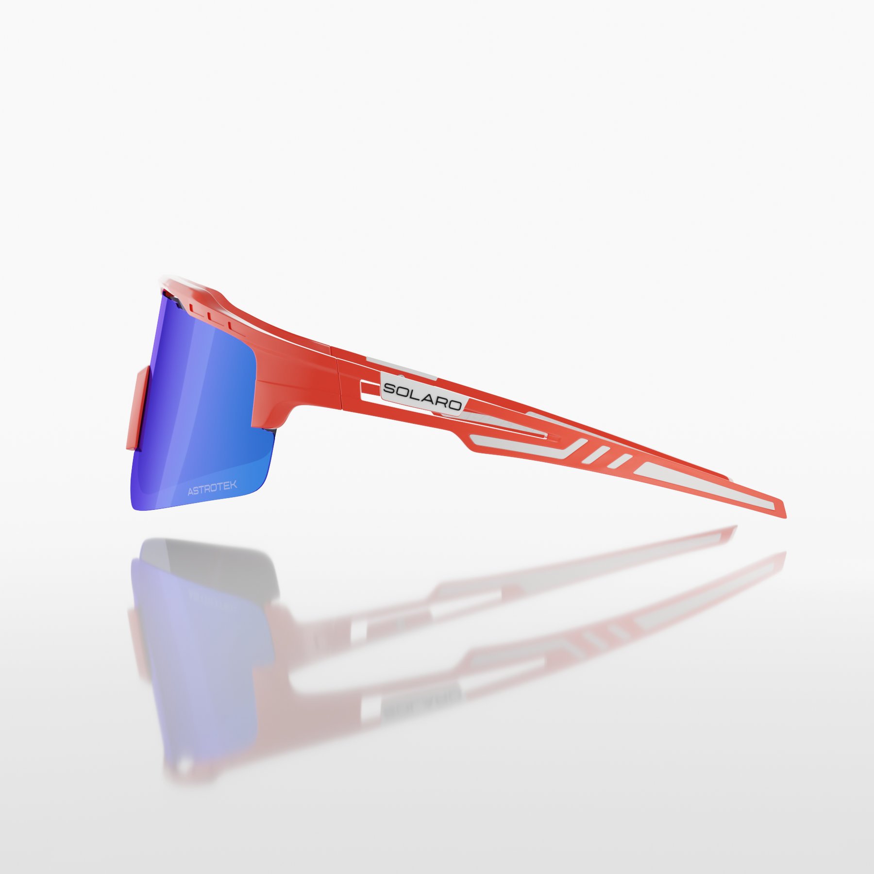 Wilyer Abreu's ABREU 2 Solaro Shades Baseball Sunglasses. A Red frame with blue lenses, includes 2 bonus lenses and the Solaro Lifetime Warranty.