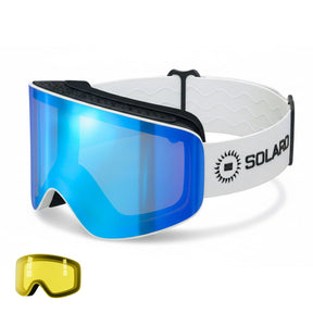 Solaro Shades ski goggles, the top-rated value in Ski Goggles according to expert skiing professionals.  These are the Glacial Drift color variation, which cost half of the competitors. 
