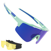 Solaro Shades Mint Fresh sunglasses with blue lenses and green frames on a white background