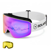 Solaro Shades ski goggles, the top-rated value in Ski Goggles according to expert skiing professionals.  These are the purple bloom color variation, which cost half of the competitors. 