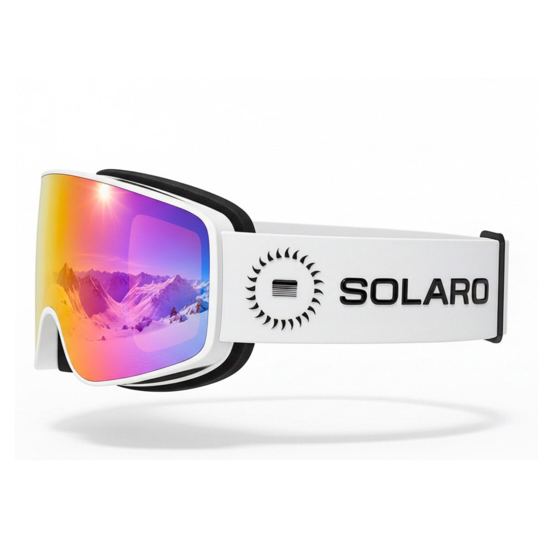 Solaro Shades ski goggles, the top-rated value in Ski Goggles according to expert skiing professionals.  These are the purple bloom color variation, which cost half of the competitors. 