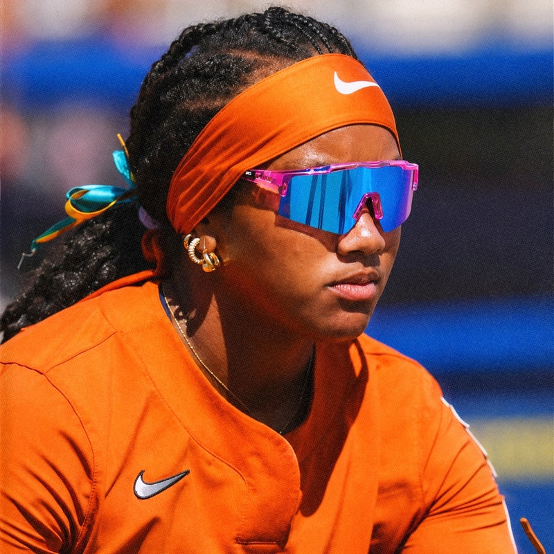 Female athlete wearing showstopper baseball sunglasses by solaro shades - the #1 choice for sports sunglasses.