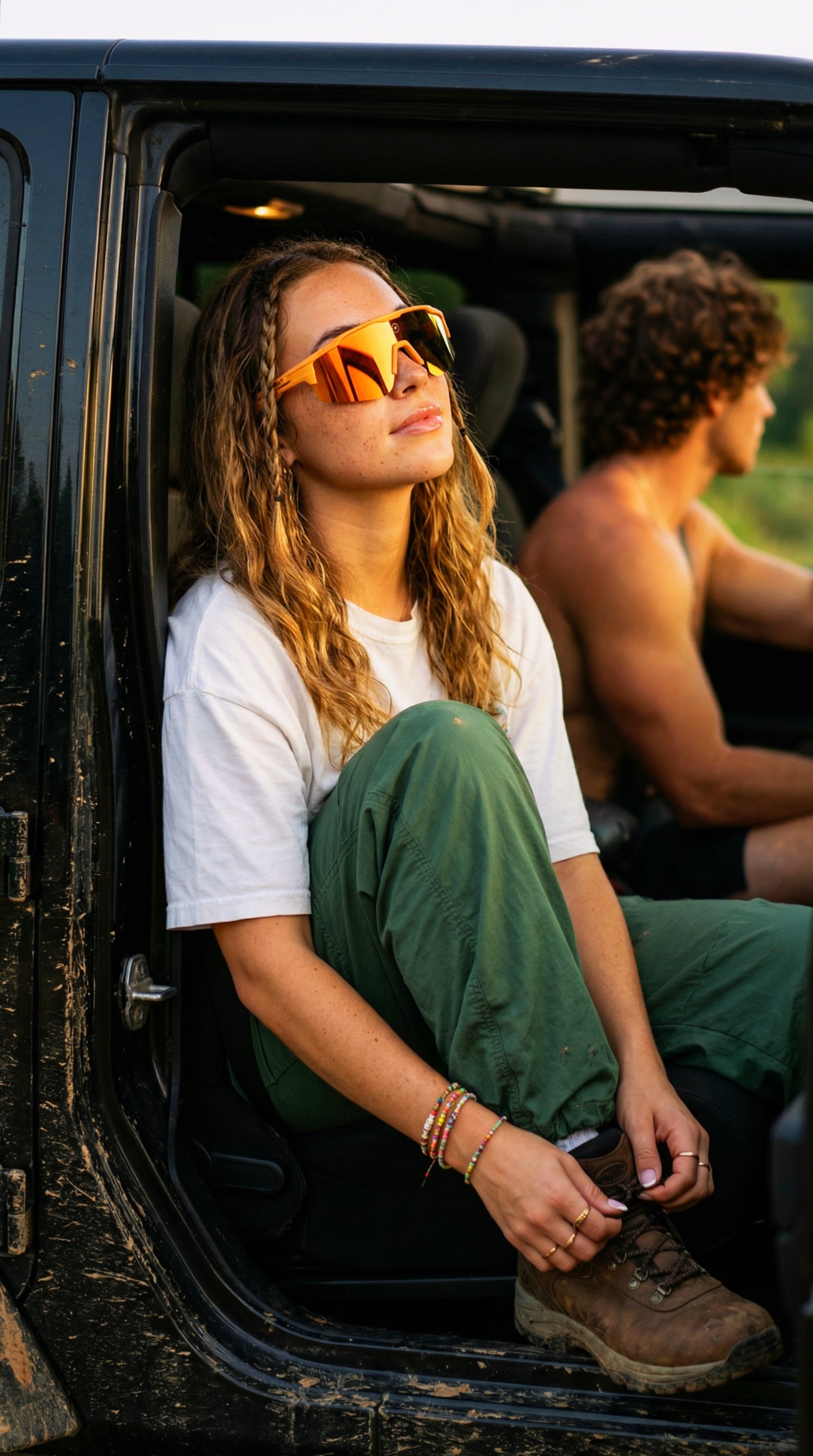 Solaro Shades sports sunglasses, worn by a female. 