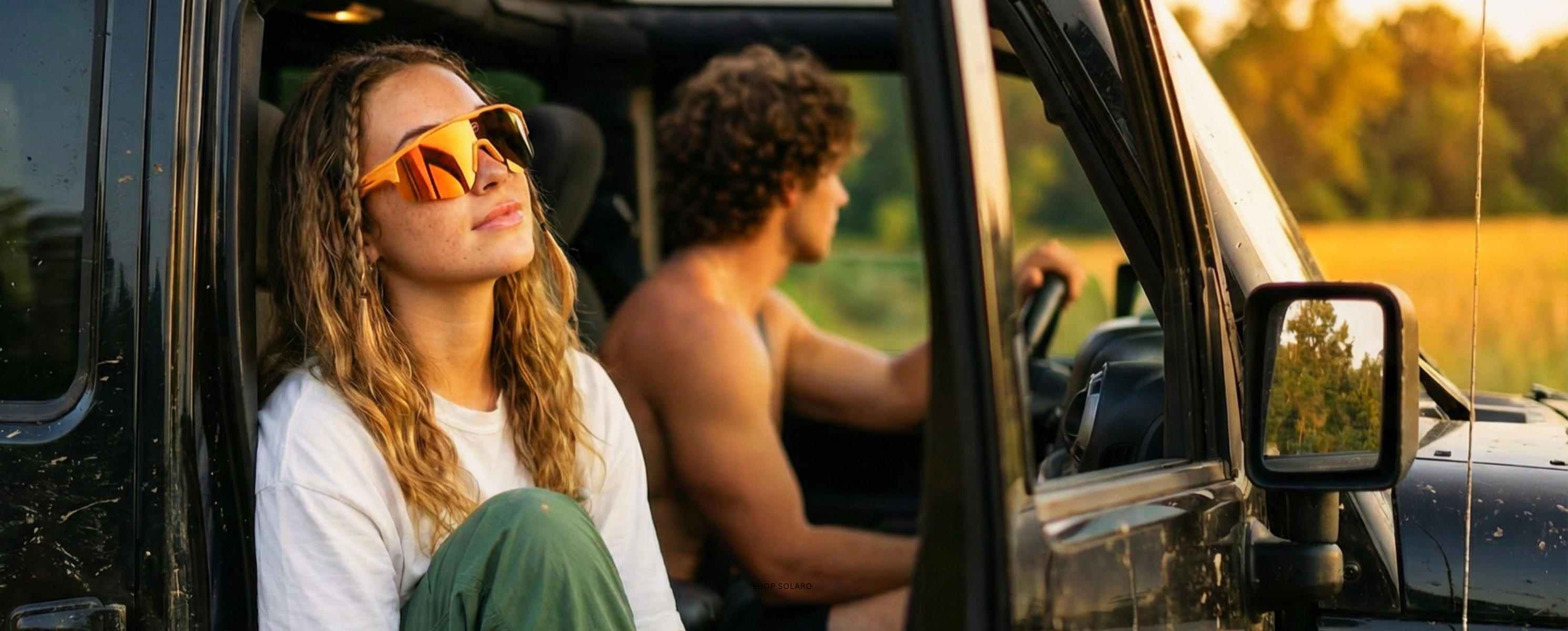 Solaro Shades sports sunglasses, worn by a female. 
