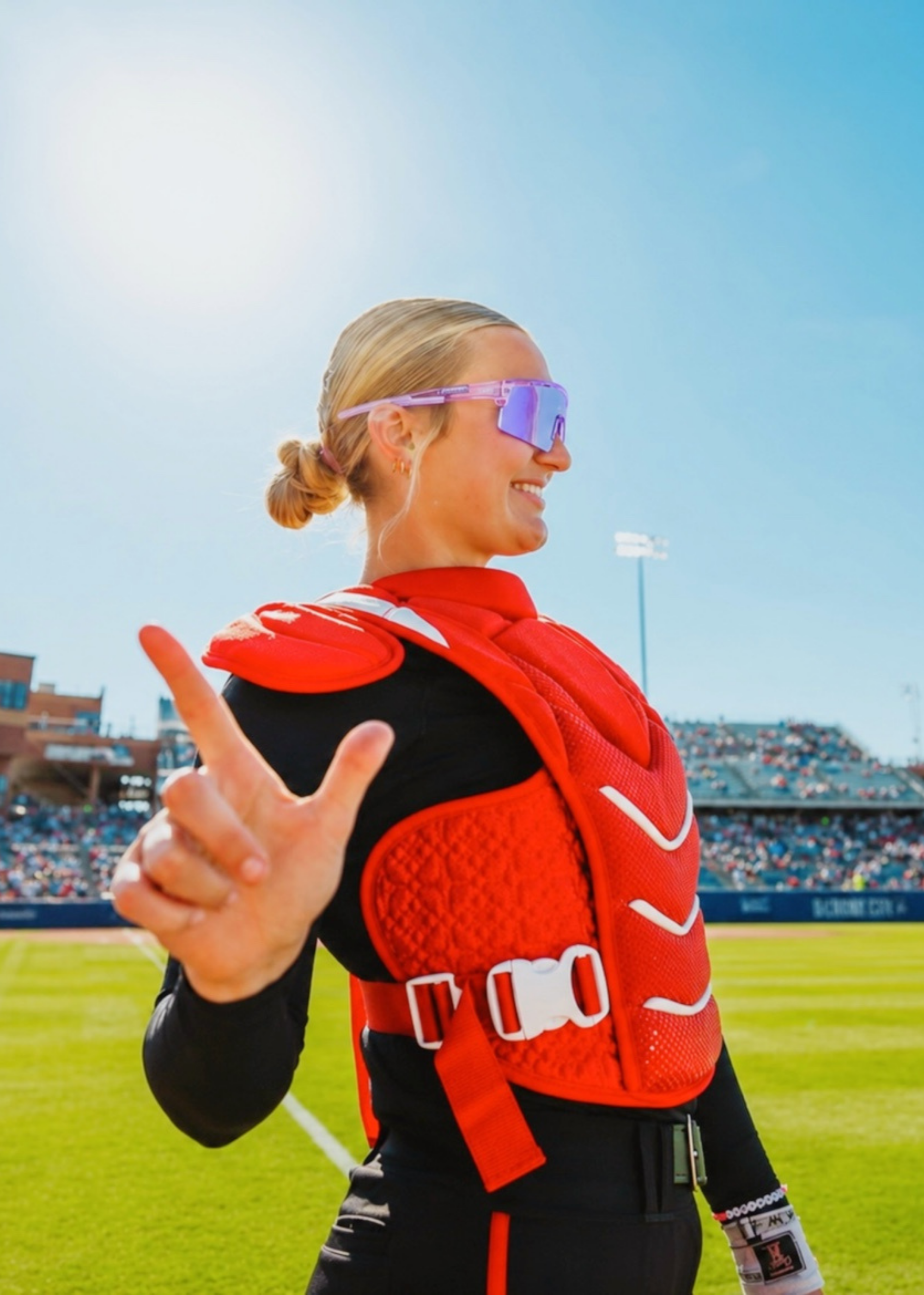 Nik Schmidt of Texas Tech softball wearing Solaro Shades baseball sunglasses for softball and sports. 