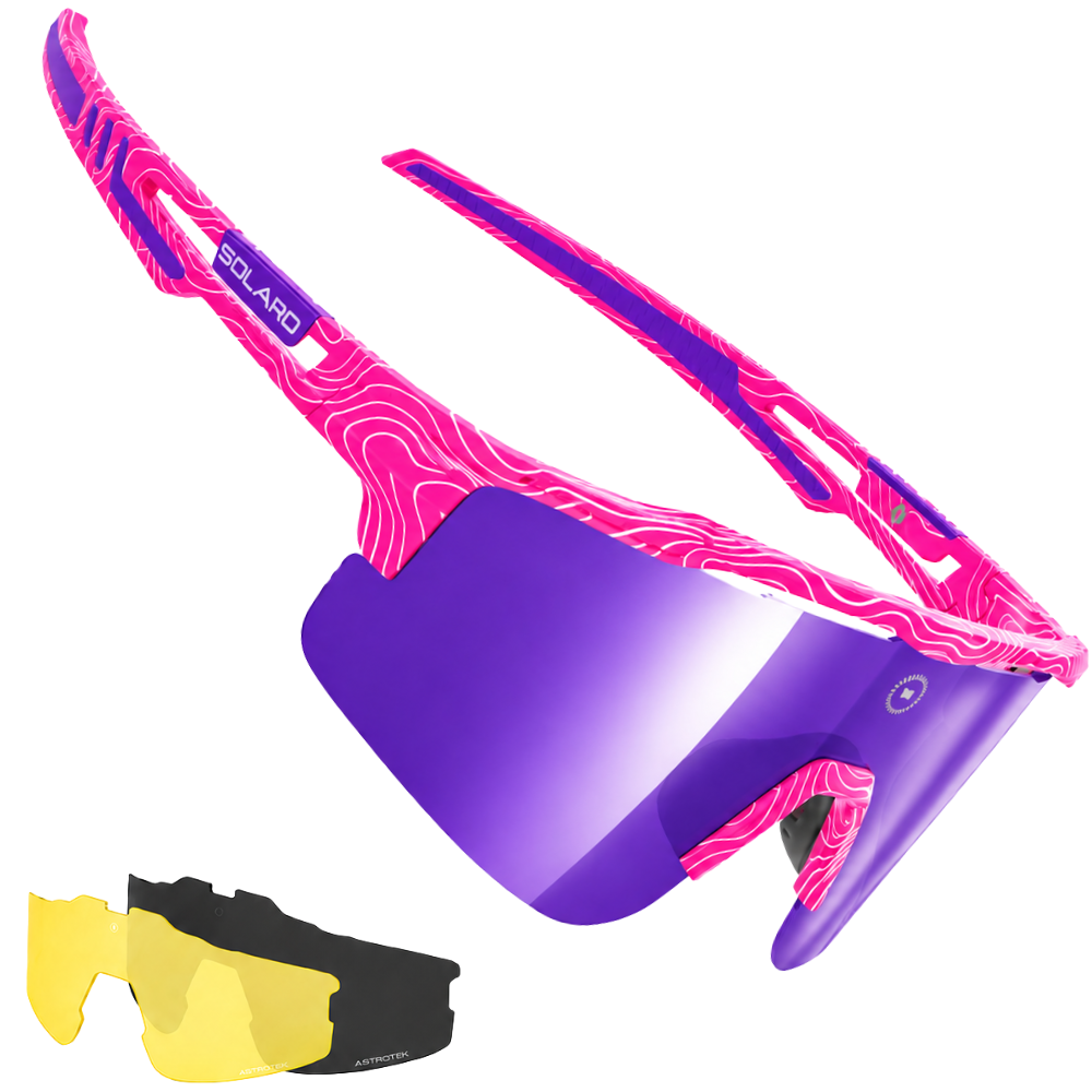 The Ketel Marte and Solaro Shades collaboration: baseball sunglasses Dominican Republic style - pink frames and purple lenses. 