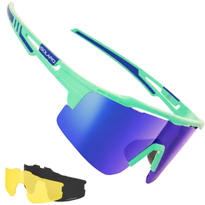 Solaro Shades Mint Fresh sunglasses with blue lenses and green frames on a white background