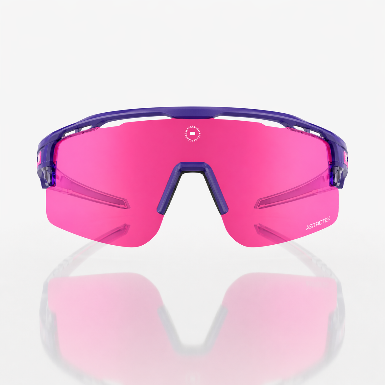 Ketel Marte pink and purple baseball Sunglasses with pink lenses and purple frames, featuring a visor and additional lens options on a white background.