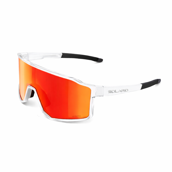 Youth Solaro Shades Red Runner Jr. sunglasses with orange lenses and white frame on a white background
