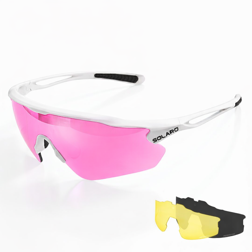 Solaro Shades Vortex Baseball sunglasses. Pink and white solaro shades sports sunglasses