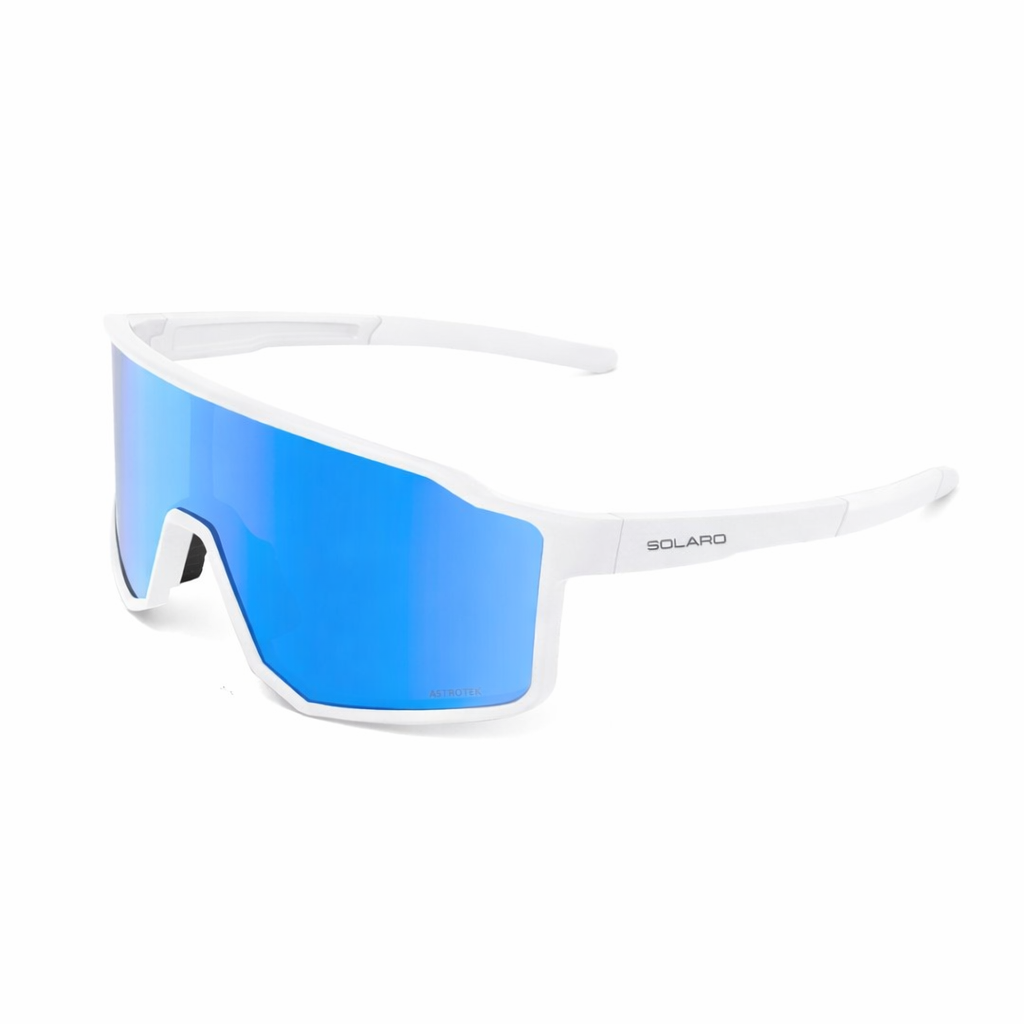 Solaro Shades white and blue youth sunglasses for baseball, softball, running and more. Best youth sports sunglasses.
