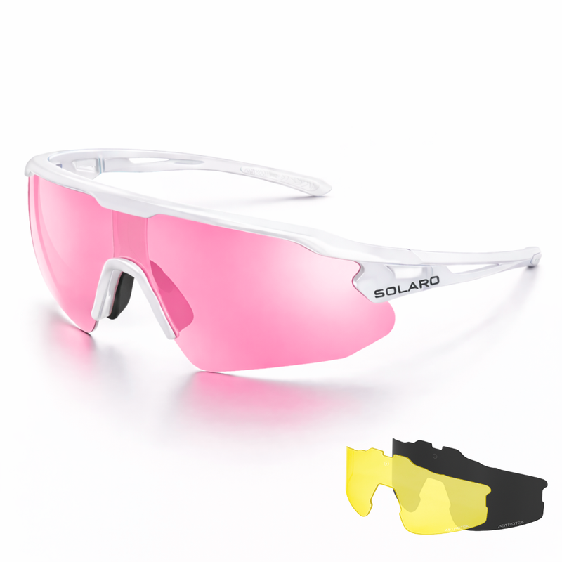 Softball Sunglasses with pink lenses and interchangeable colored lenses on a white background