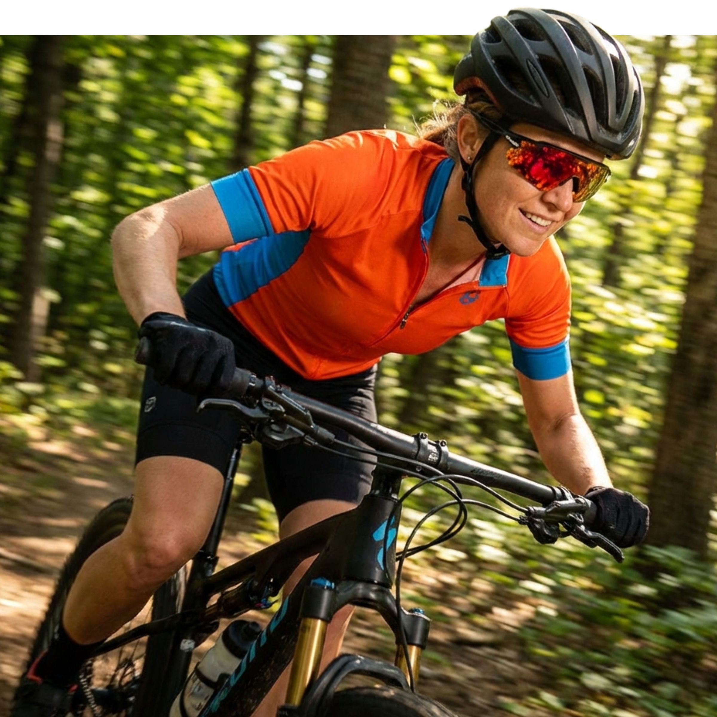 Woman cycling wearing Solaro Shades cycling sunglasses