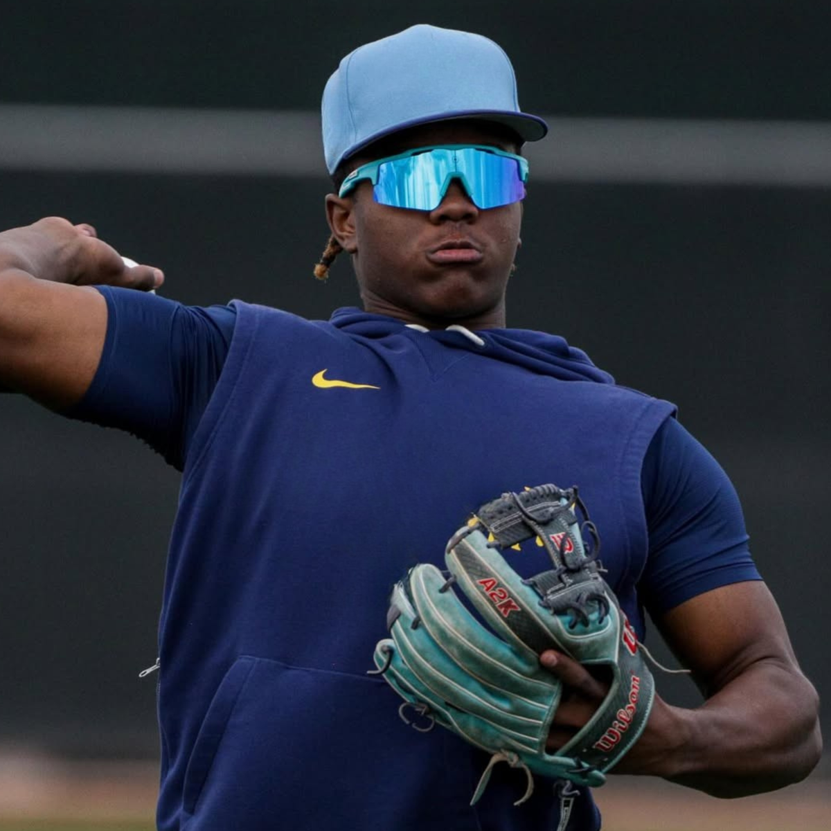 Jesus Made of the Milwaukee Brewers wearing Solaro Shades Made by Jesus baseball sunglasses. 