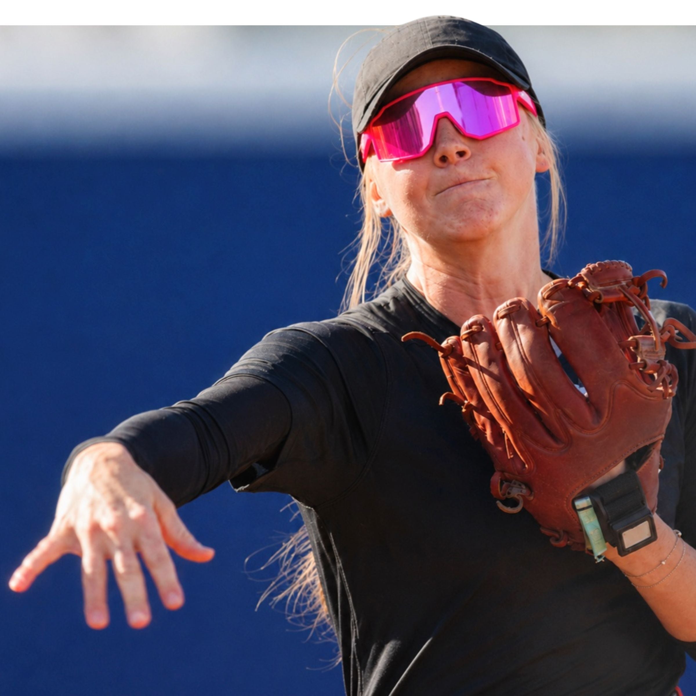 Haley Toney of Texas Tech softball wearing Solaro Shades baseball sunglasses. 