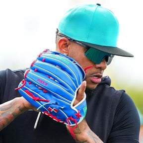 Ketel Marte of the Arizona Diamondbacks wearing Solaro Shades Blue and black baseball sunglasses for sports. 