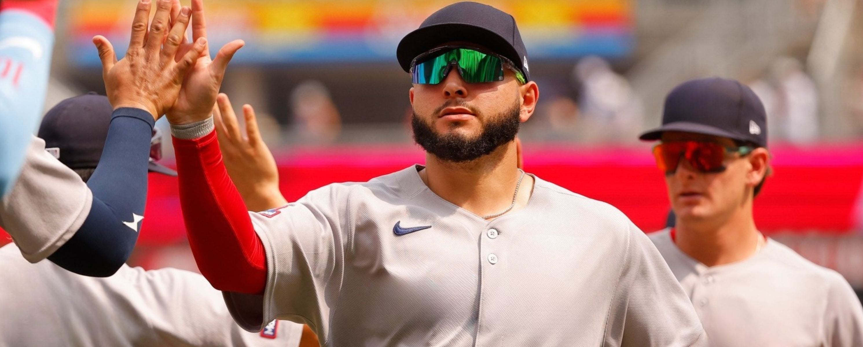 Baseball sunglasses from Solaro Shades worn by Wilyer Abreu of the Boston Red Sox.