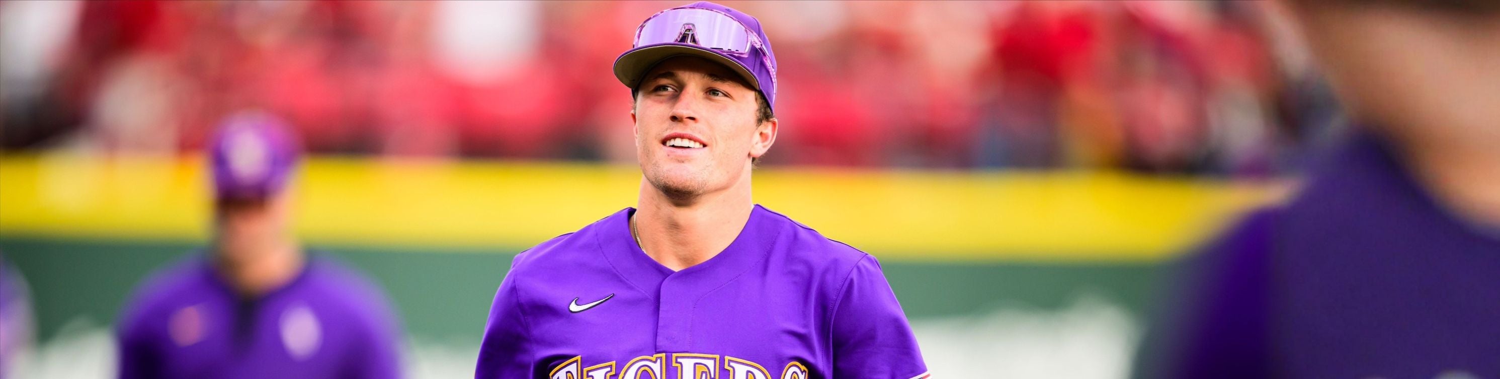 LSU Baseball athlete wearing Solaro Shades baseball sunglasses. 