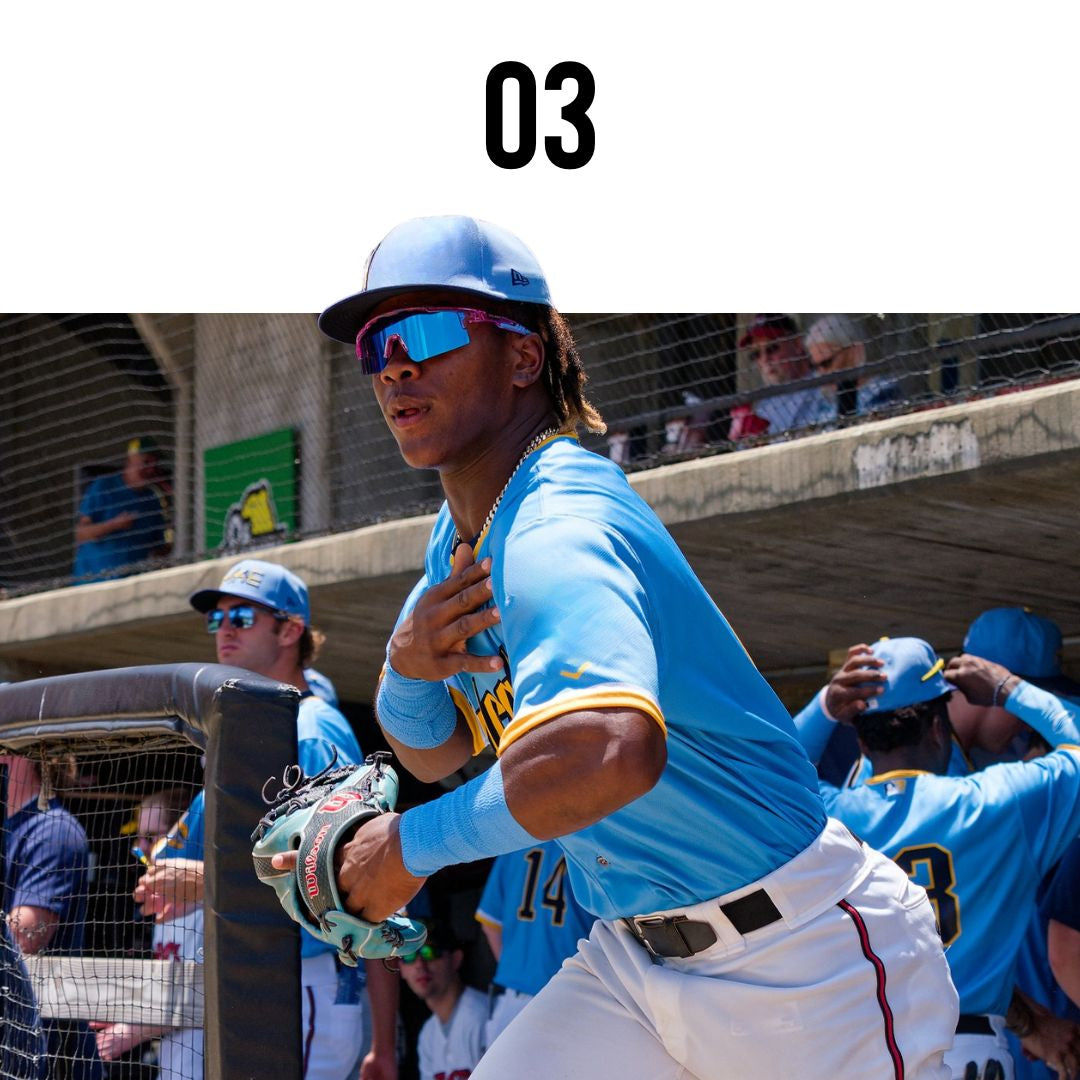 Jesus Made of the Milwaukee Brewers wearing Solaro Shades baseball sunglasses.