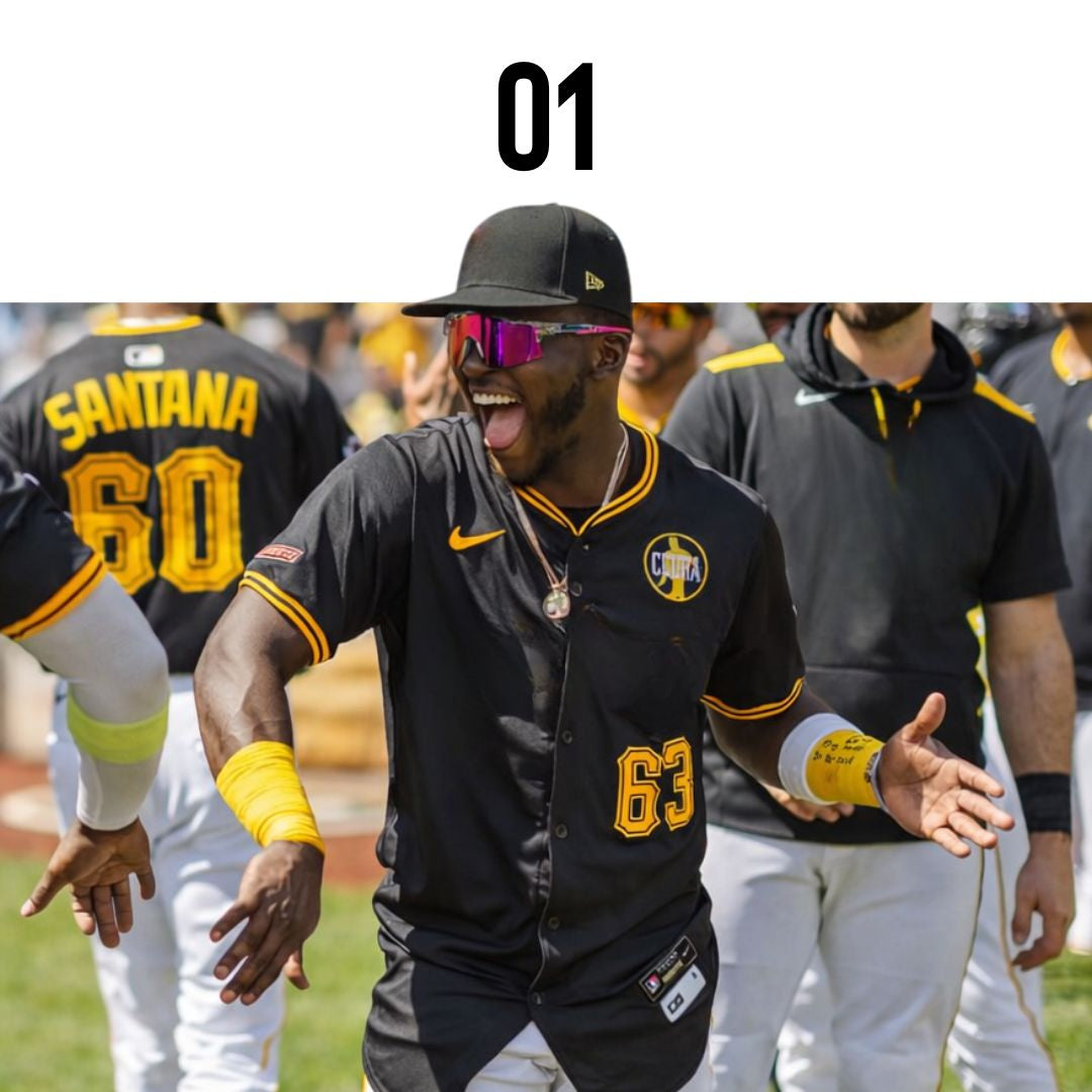 Ronny Simon of the Pittsburgh Pirates wearing Solaro Shades Baseball sunglasses. 