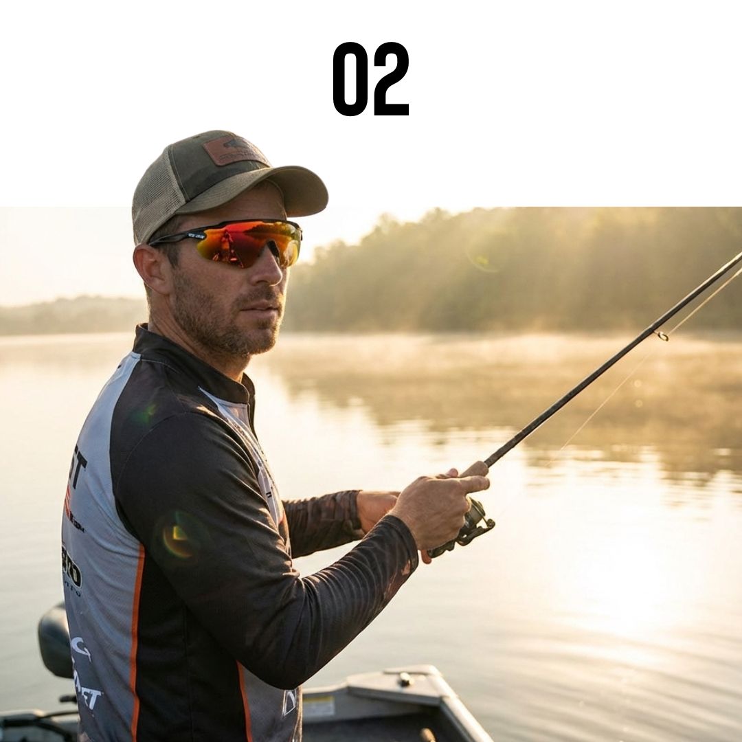 A male adult angler fishing with Solaro Shades glasses. 