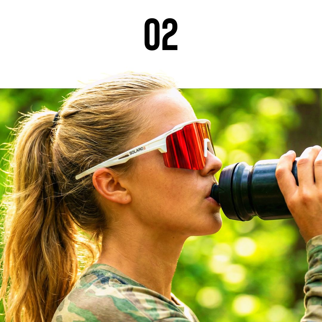 Woman wearing Solaro Shades sunglasses for running.