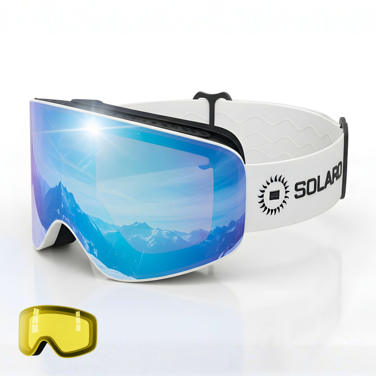 Solaro Shades ski goggles. Top rated Snow goggles with an interchangable lens for skiing at all times of day. Best snow goggles of 2026.