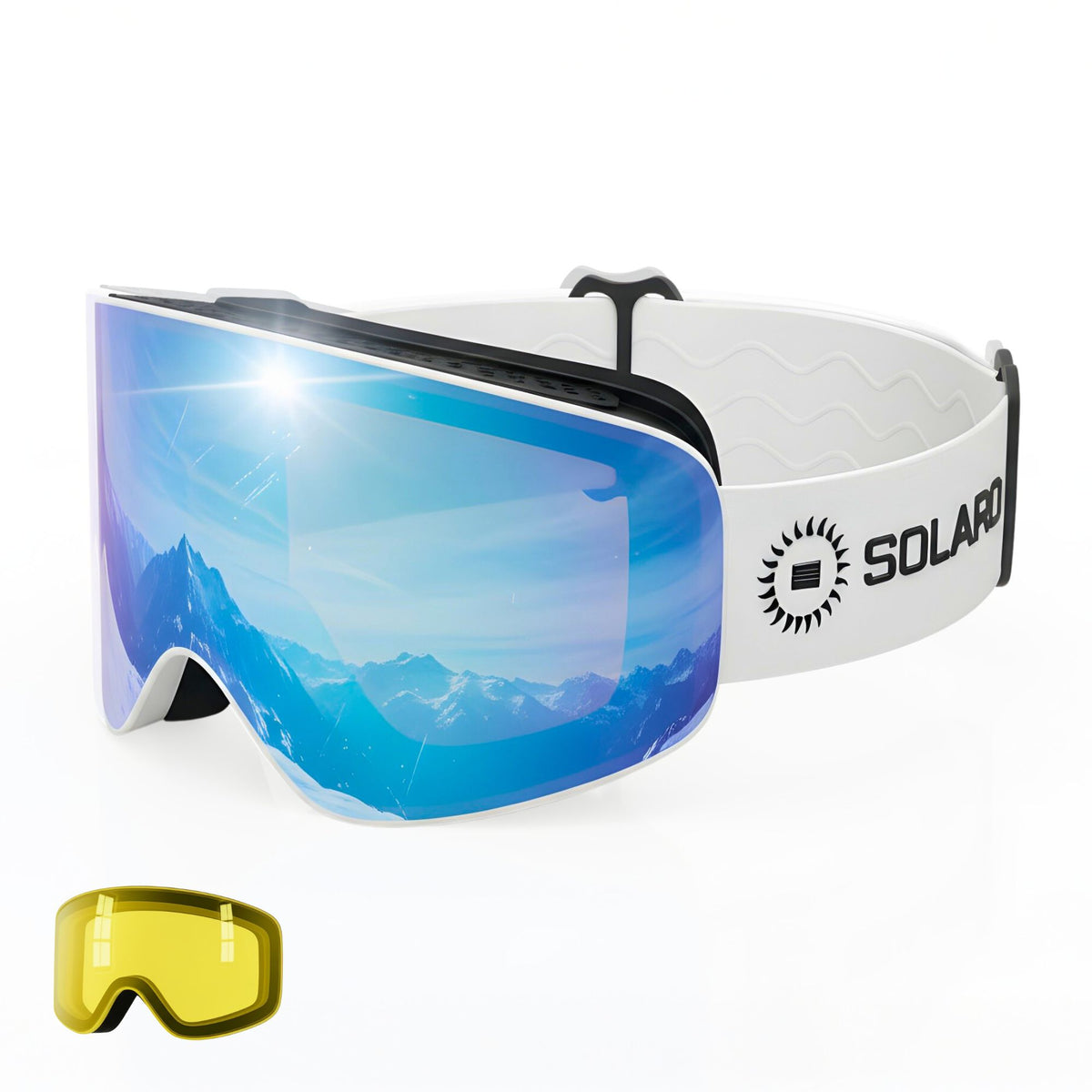 Solaro Shades ski goggles. Top rated Snow goggles with an interchangable lens for skiing at all times of day. Best snow goggles of 2026.